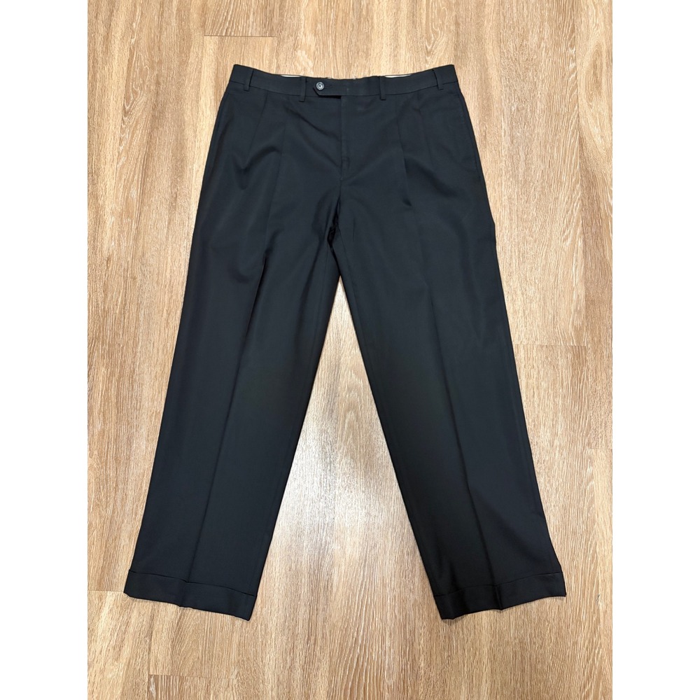 Lauren Ralph Lauren Mens Black 100% Wool Pleated Cuffed Dress Pants 36x30